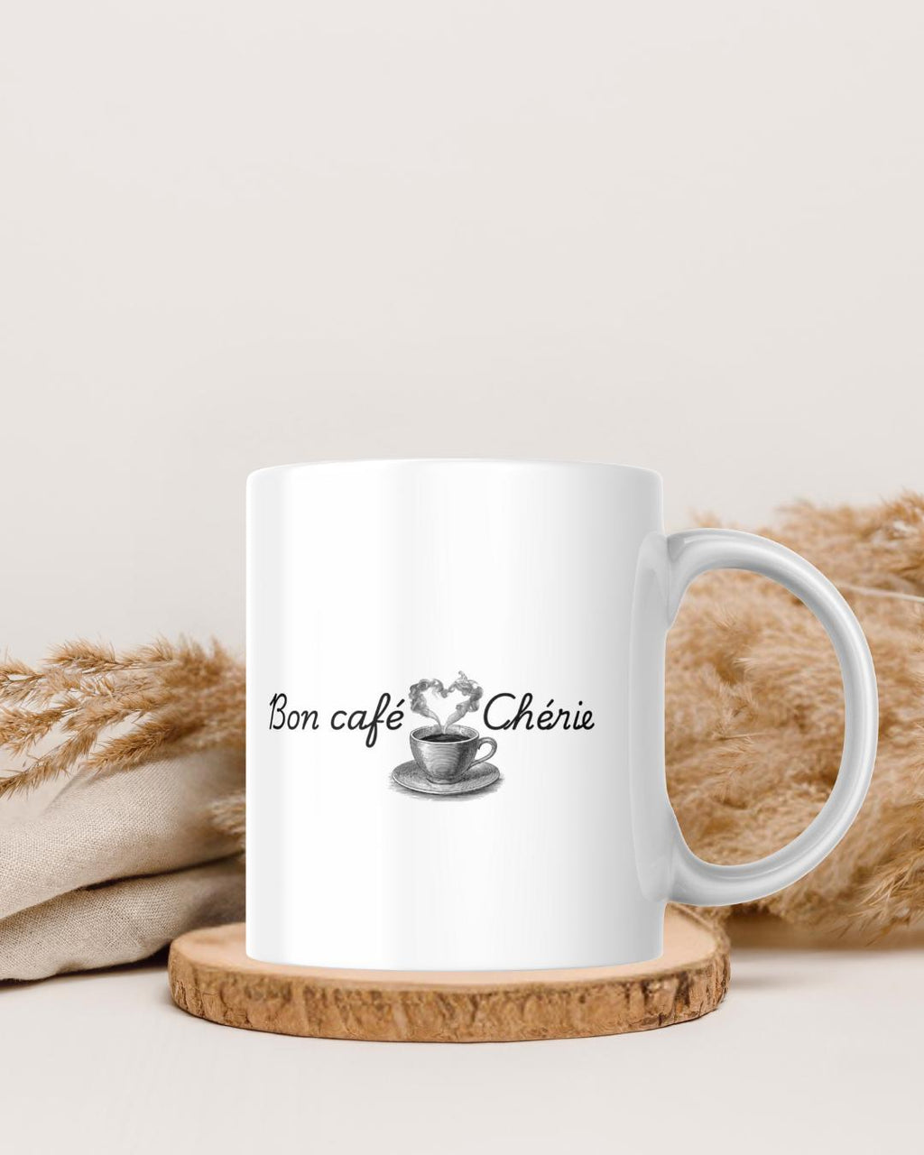 Mug Romantique Français – Je t’aime / Bon café Chérie