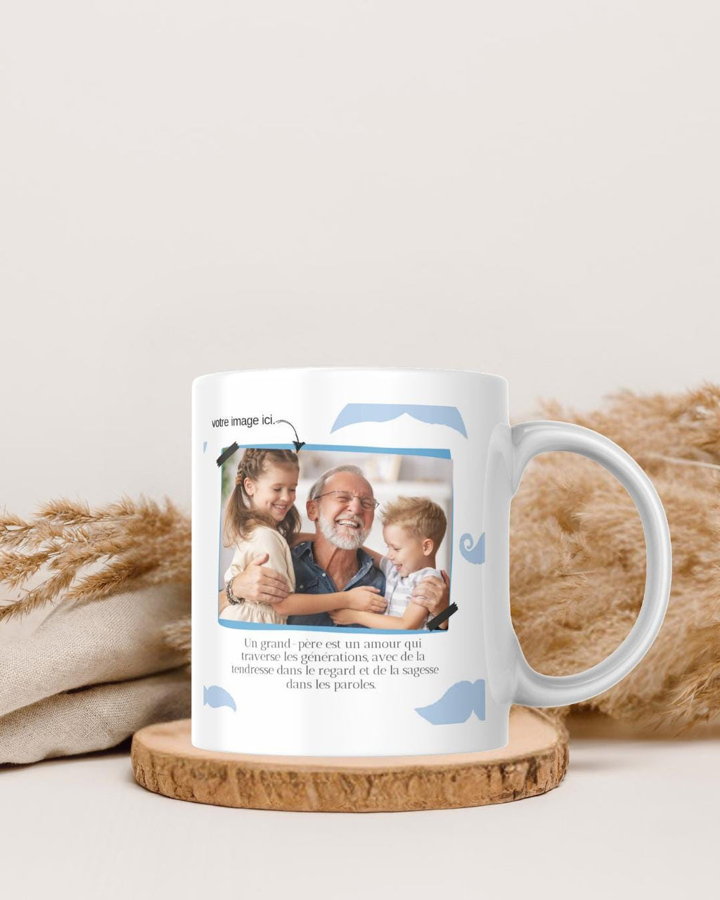 Mug Papy Personnalisé avec Photo – Cadeau Papy Original – Tasse Papy Moustache – Cadeau Grand-Père – Fête des Pères – Mug Photo Personnalisé