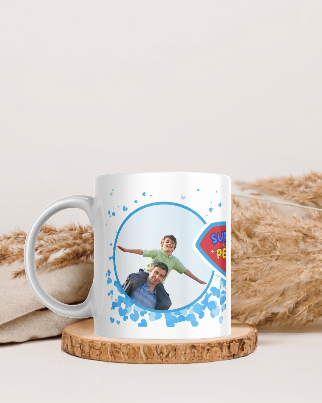 Mug Photo Super Père Personnalisé | Cadeau Papa avec 2 Photos | Tasse Fête des Pères