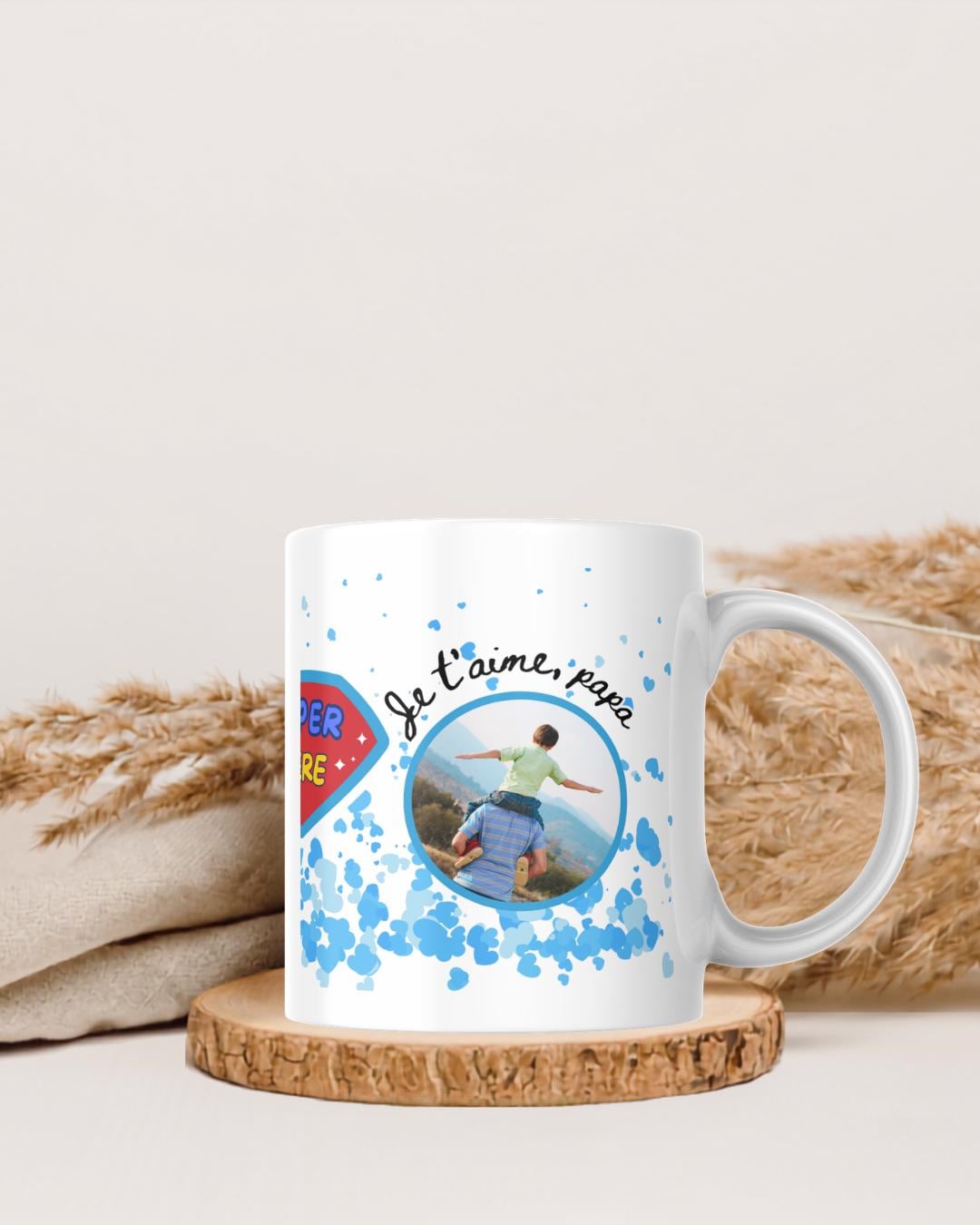 Mug Photo Super Père Personnalisé | Cadeau Papa avec 2 Photos | Tasse Fête des Pères