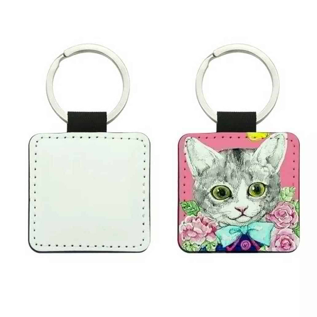 Porte-Clés Carré Personnalisé avec Photo | Cuir Premium | Cadeau Famille & Couple